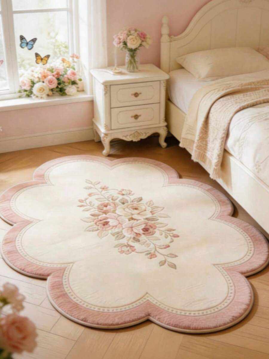 1 pieza Alfombra floral rosa, linda, acogedora, alfombra gruesa, alfombra de felpa, alfombra de otoño/invierno, alfombra gruesa, alfombra decorativa, decoración de dormitorio, alfombra pequeña, alfombra, decoración del hogar, alfombra de sala de estar, alfombra pequeña de sala de estar, alfombra de dormitorio - Multicolor 9 - Ver 1