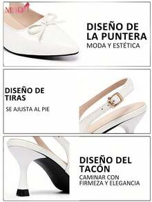 MODA Sandalias de tacón alto de punta elegante con lazo para mujer, zapatos de vestir sexy para fiesta, adecuados para verano, commute, discoteca, boda, fiesta, exterior, disponibles - Blanco - Ver 6