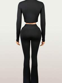 Autumn Casual Women Two Pieces Set Comfy Long Sleeve Tops Black Pant Sets Concert Outfit Women Basic Outfits For Back To School - Black - View 5
