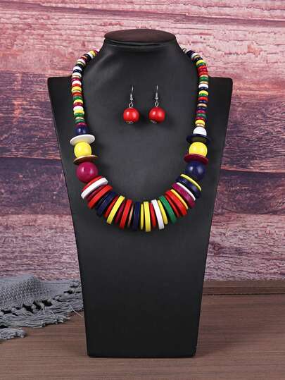 2pcs Hollow Round Pendant Necklace & Earrings Set, Fashion Bohemian European & American Style Women's Party & Daily Accessories