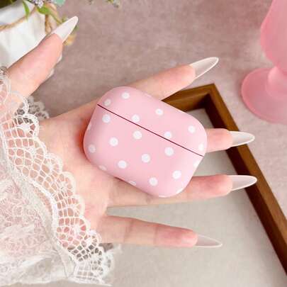 Pink Polka Dot Round Edge Earphone Protective Case For AirPods Pro 3, Leather Craft Suitable For AirPods 1/2/3/4/Pro/Pro2/Pro3