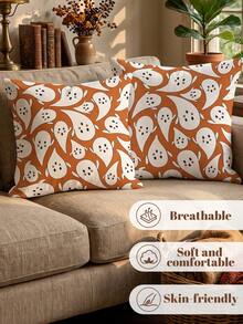 1/2pcs Halloween Ghost Print Pillowcases (No Filling), Cushion Covers, Throw Pillow Covers, Single-Sided Printed, Breathable, Anti-Pilling, Cozy, Machine Washable, Halloween Deorations, Room Decor, Sofa Decor, Autumn Home Decor, Halloween Gift - Multicolor - View 4