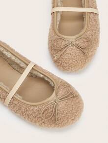 Women's Brown Cute Furry Slip-On Ballet Flats, Warm Winter Shoes - Apricot - View 3