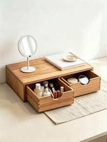 1 buah Kotak Penyimpanan Meja Kayu dengan 2 Laci Tarik, Organizer Kosmetik & Perhiasan Multifungsi, Lemari Penyimpanan Dekoratif untuk Meja Rias Kamar Mandi, Lemari Pakaian, Meja Rumah - MultiWarna - View 5