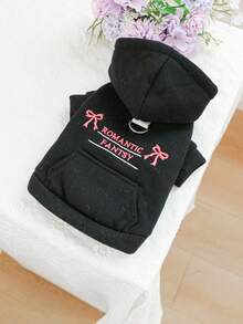 1件寵物衣服 秋冬款 小狗幼犬貓用 可愛簡約純色休閒連帽口袋上衣 蝴蝶結衛衣 - 黑色 - 黑色 - 查看 4