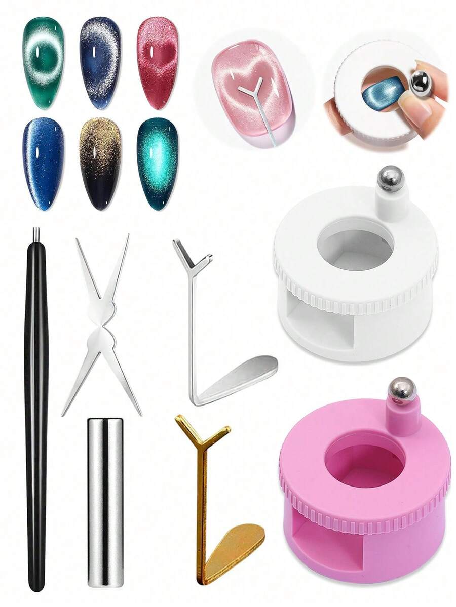 Beautizon Nailartlab 6pcs Rotating Cat Eye Nail Magnets, 3D Strong Magnetic Cat Eye Nail Art Tools, Multi-Functional Cat Eye Nail Magnet Set, Cat Eye Nail Polish Gel Design Nail Art Tools