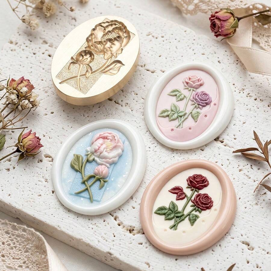 1pc Floral Embossed Wax Seal Stamp Copper Head - Perfect For Love Letters, Invitations, Holiday Cards, Journals, Scrapbooking, DIY Crafts - Embossed Floral Stamp Head/1Pcs - View 1