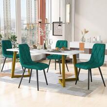 Dining Set (Set, 117*68cm Dining Table With 4 Chairs), Rectangular Dining Table Modern Kitchen Table Set, Dining Chair Dark Green Twill Velvet Kitchen Chair, Golden Table Legs - Green - View 1