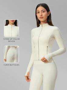 MFVIM Women's Versatile Yoga Set, Soft Skin-Friendly Fitted Jacket + Butt-Lifting Slimming Wide Leg Casual Pants - Creamy White - View 3