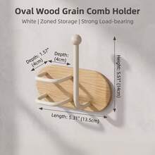 Drill-Free Wall Mount Hair Tool Organizer, Wooden Bathroom Storage Rack For Brushes, Claw Clips & Hair Ties, No-Drill Space Saver - View 9