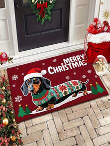1 buah Keset Lantai Motif Anjing Dachshund dengan Topi Natal, Bahan Kasmir Imitasi yang Lembut dan Nyaman, Mudah Dibersihkan dan Dapat Dicuci dengan Mesin, Cocok untuk Kamar Mandi, Dapur, Lorong, Kamar Tidur, Pintu Masuk dan Area Lainnya, Dekorasi Rumah, Karpet Dekorasi Liburan Natal, Sempurna untuk Menciptakan Suasana Meriah di Rumah - A - View 7