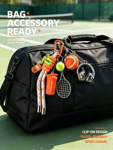 Woven Rope Tennis Theme Creative Pendant Keychain, Tennis Racket Keychain, Sports Water Bottle Earphone Charm, Suitable For Gym Bag, Car Keys, Unisex - Multicolor - View 3