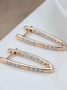 1 Pair Elegant Cubic Zirconia V-Shaped Champagne Gold Women Earrings - Luxurious Jewelry For Weddings, Parties, And Everyday Wear - Durable And Sparkling Accessories - Earrings - View 3
