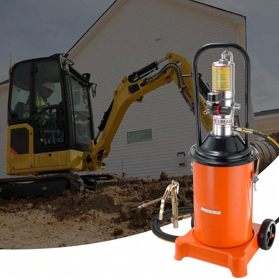 Grease Pump, 3 Gallon 12L, Air Operated Grease Pump With 13 Ft High Pressure Hose And Grease Gun, Pneumatic Grease Bucket Pump With Wheels, Portable Lubrication Grease Pump 50:1 Pressure Ratio - 3 Gallons - View 1