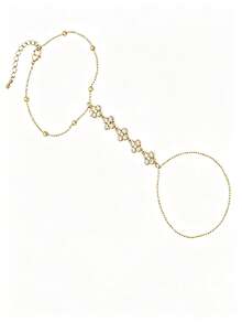 rundraw 1pc Women's Finger Bracelet, Gold Titanium Steel, Waterproof Anti-Fading Anti-Allergic Four-Leaf Clover Inlaid CZ, Delicate Sweet Bracelet, Daily Commute Holiday Gift - Gold - View 4