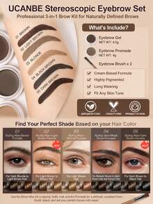 UCANBE Waterproof Eyebrow Gel + Eyebrow Styling Wax 2 In 1 Makeup Kit With 2 Pcs Dual-Ended Adjustable Freely Eyebrow Brush Makeup Long Lasting Eyebrows - 02 Light Brown - View 3
