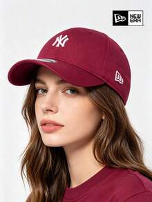 New Era NY Logo Embroidered Baseball Cap, Casual Soft Top Adjustable Curved Brim Dad Hat - Red - View 1