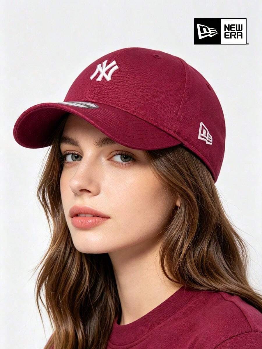 New Era NY Logo Embroidered Baseball Cap, Casual Soft Top Adjustable Curved Brim Dad Hat - Red - View 1