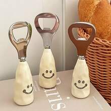 3pcs Cute Smiling Face Beer Bottle Opener, Plastic Handle With Ceramic-Like Finish, Upright Bottle Opener, Creative Stainless Steel Opener - Multicolor - View 8
