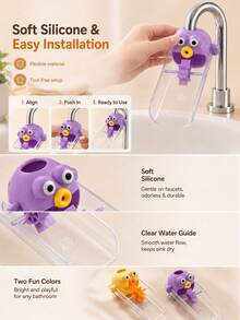 1pc Cartoon Fish Shaped Faucet Extender, Silicone Splash Guard, Dual Interface Design, U-Shaped Anti-Splash, Bathroom Accessory - Multicolor - View 9