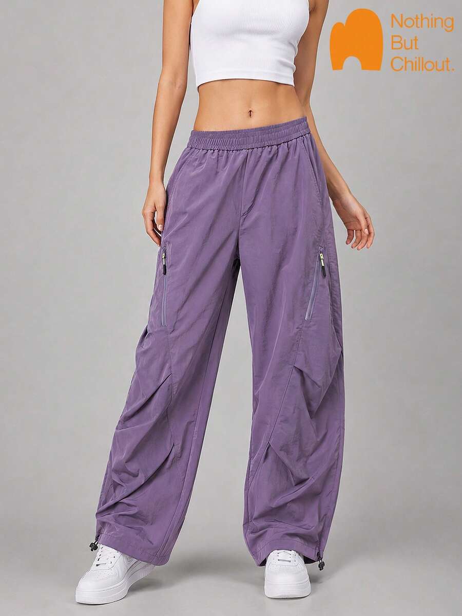 NBCT Women's Outdoor Cargo Pants, Elastic Waist Drawstring Adjustable Hem Functional Daily Versatile Sports Long Pants