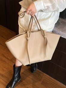 Women's Minimalist Knotted Decor Textured Soft PU Leather Tote Bag, Large Capacity Casual Commuter Shoulder Handbag - Multicolor - View 15
