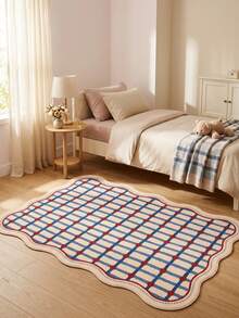 1PC American Retro Wavy Border Colorful Polka Dot Geometric Stripe - Soft Faux Cashmere Area Rug, Bathroom, Kitchen, Entryway, Hallway, Bedside, Living Room, Bedroom, All Season Machine Washable Asymmetrical Large Size Mat, Aesthetic Home Decor - Multicolor - View 2