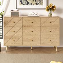 Modern Sideboard With 9 Drawers - Natural Color, Iron Legs - Durable PB Construction - Natural - 查看 3