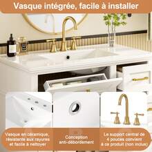 White Lacquered Bathroom Vanity Unit - Double Door Shelf - 90 X 46 X 87 Cm - 白色 - 查看 6