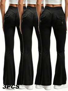3PCS  Womens Fashion Casual Minimalist Butt-Lifting Peach Shaping Elegant Streetwear Retro Slimming Cute Youthful Campus Classic Leg-Lengthening Set - 3Pcs Black - 查看 2