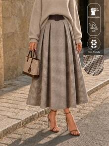 Women's Fashionable Plaid A-Line Skirt, Versatile And Elegant, Loose And Slimming Spring - Apricot Coffee - View 1