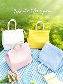 1pc Cute Macaron Insulated Lunch Tote With A Triangular Quilted Texture, Double-Layer Padded Comfy Handles, Zipper Closure With Plenty Of Storage, Multiple Compartments Mom Bag, Perfect For Work, School, Travel, Or Outings Any Time Of Year - Multicolor - View 3