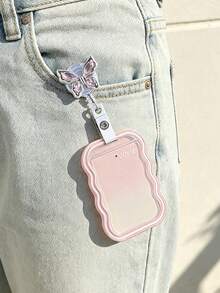 Cute Wavy Edge Card Holder With Rhinestone Butterfly Retractable Badge Clip, Portable ID/Student Card Holder, Cute Transparent Card Sleeve, Student Campus Bus Card And Small Card Protector, Celebrity Card, Bus Card, Meal Card, Subway Card, Photo, Residence Permit, Access Card, Valentine's Day Gift, Birthday Gift, Teacher's Day Gift, Back To School Gift - Multicolor - View 7