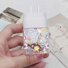 3件組鮮豔花卉卡通圖案充電器保護套，相容 Galaxy，透明 TPU，含線材與接頭保護套，理想禮物 - 彩色 - 查看 3