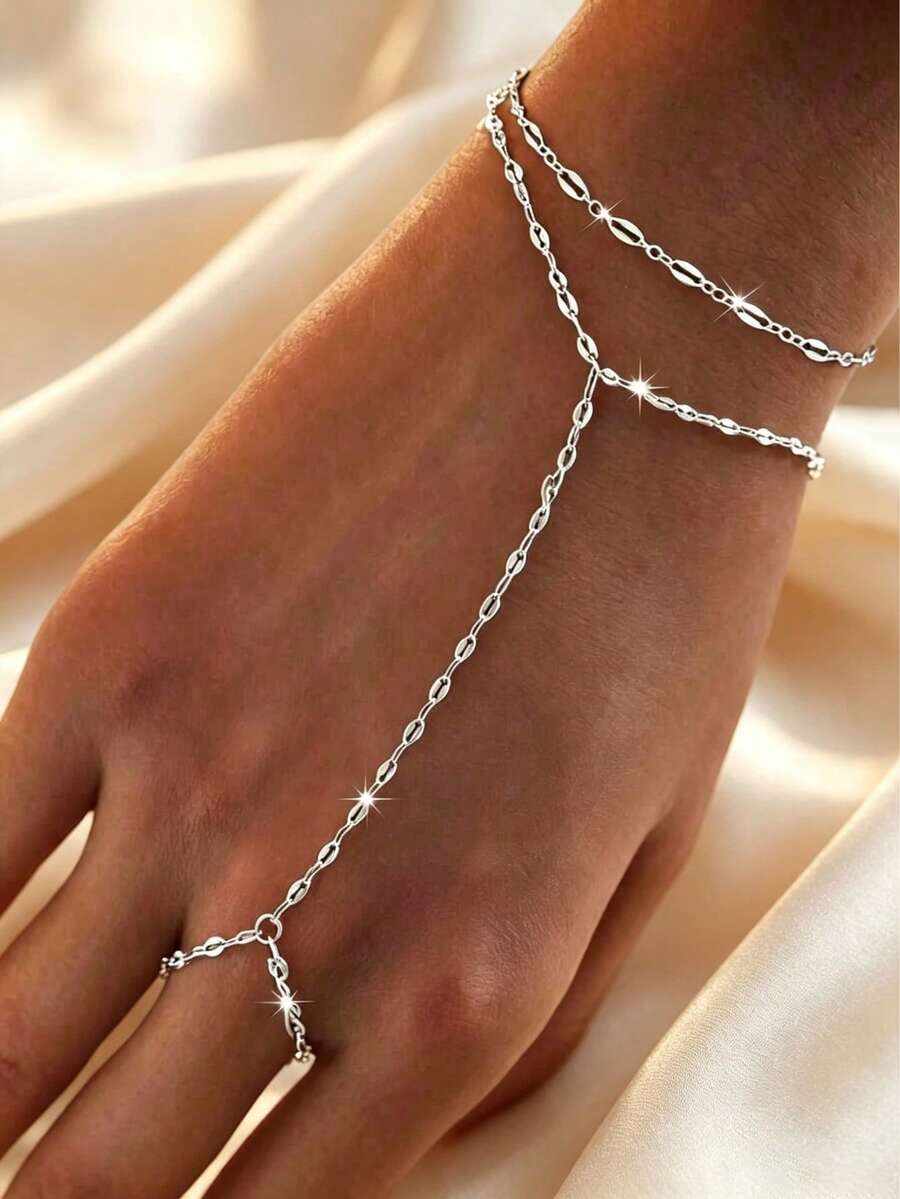 Bohemian Style Double Layer Finger Bracelet, Fashion Party Bracelet - Silver - View 1