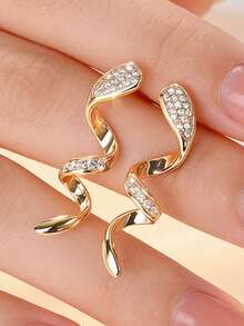 1 Pair Fashion Minimalist Elegant Versatile Commuter Spiral Line Stud Earrings With Synthetic Cubic Zirconia, Women's Jewelry Accessories Suitable For Daily Wear, Banquet, Party, Gift - Earrings - View 14