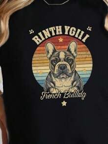 Cute Dog Print Crew Neck T-Shirt Casual Short SLeesve Top For Spring &Amp; Summer Wo Clothing - 黑色 - 查看 1