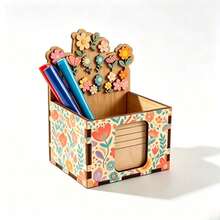 Creative Teacher's Day Gift Wooden Pen Holder Desktop Organizer Storage Box Sticky Notes Pencil Wooden Box - Multicolor - View 3