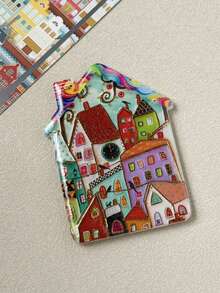 1pc Creative Cozy Fairy Tale Town Style House Shaped High-Definition Printed Gold Foil Embossed Fridge Magnet, Suitable For Home Decor, Daily Use, Travel Cultural Creative, Holiday And Birthday Gift - House Fridge Magnet - View 16