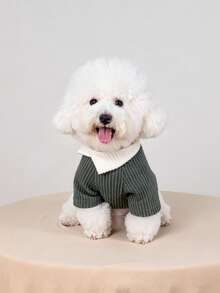 Pet Dog Autumn/Winter Turn-Collar Knitted Short Sleeve Top, Warm And Comfortable, Color-Block Christmas Color Scheme, Casual Daily Home Wear Puppy Clothes - Olive Green - View 4