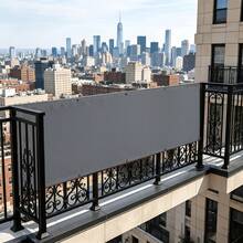 1pc Solid Gray Balcony Railing Windproof Fabric, Minimalist Outdoor Style 100% Polyester Rectangular Perforated Privacy Screen, Balcony Patio Protection Decor - Grey - View 7