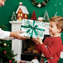 1 Roll Of Wrapping Paper Featuring A Green Santa Claus And Christmas Tree Pattern; Suitable For Christmas, Holiday Decorations, Birthday Parties, Gift Wrapping, And Holiday Gift Boxes Dimensions: 43 Cm * 500 Cm (17 Inches * 16.4 Feet) - Multicolor - View 6