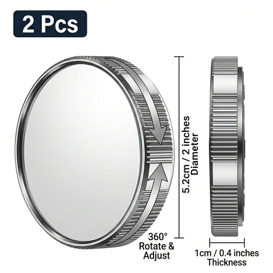 2pcs Car Blind Spot Mirror, 360° Rotating Convex Wide Angle Auxiliary Rearview Mirror, Reusable Suction Cup Design, No Damage To Car Mirror, Universal Car Safety Equipment - A - View 1