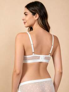 Hart & Haze Mesh Polka Dot Lace Nursing Bra, Shoulder Snap Feeding Design, Wireless Maternity Everyday Bra - White - View 2