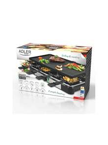 Adler Raclette Grill, Raclette Party Grill, 8-Person Raclette Set - 966cm2 Double-Sided Plate, 8 Mini Pans, Dishwasher , Illuminated Dial, 1400W - EU E Type Plug(220-240V) - View 7
