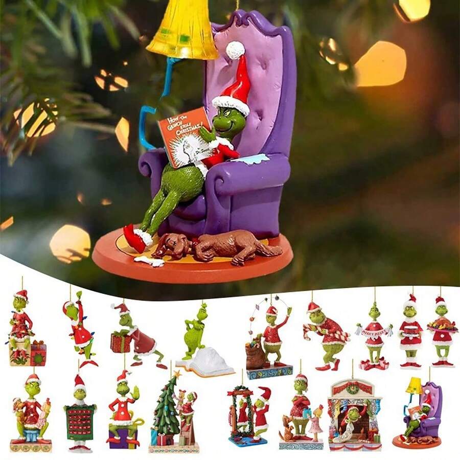 The Grinch 8pcs Green Monster Christmas Tree Ornaments - Acrylic Christmas Tree Ornaments, Holiday Christmas Decor, Christmas Decoration, Home Decor (Random Styles)