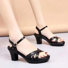 Women's Chunky Heel Sandals, Elegant Summer New Style Versatile Fashion High Heels - Black - View 4