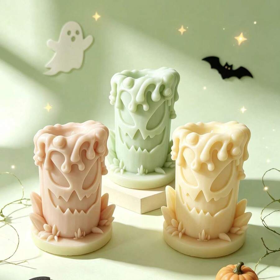 1pc Halloween Scented Candle Silicone Mold Home Decor/Gift Ornament Plaster Mold, Handmade Epoxy Resin Casting Mold, Art Decorative Clay Plaster Mold - A-White - View 1