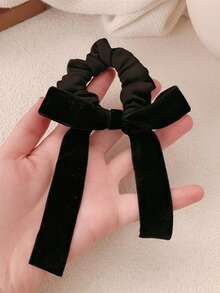 New Celebrity Style Extra Long Black Velvet Headband, Vintage Internet Famous Bow Headpiece Hairband, 1pc - Black - View 2