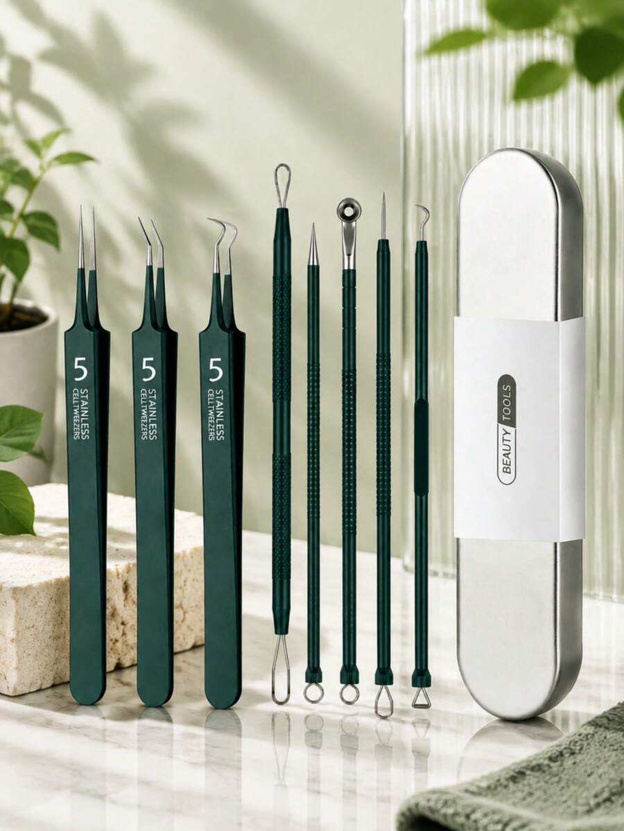 11/9/4/3/2/1pc Blackhead And Acne Tool Kit With Portable Storage Case, Stainless Steel Tweezers, Pimple And Blemish Extractor For Facial Care.Multiple Colors And Various Quantity And Specification Options Are Available.